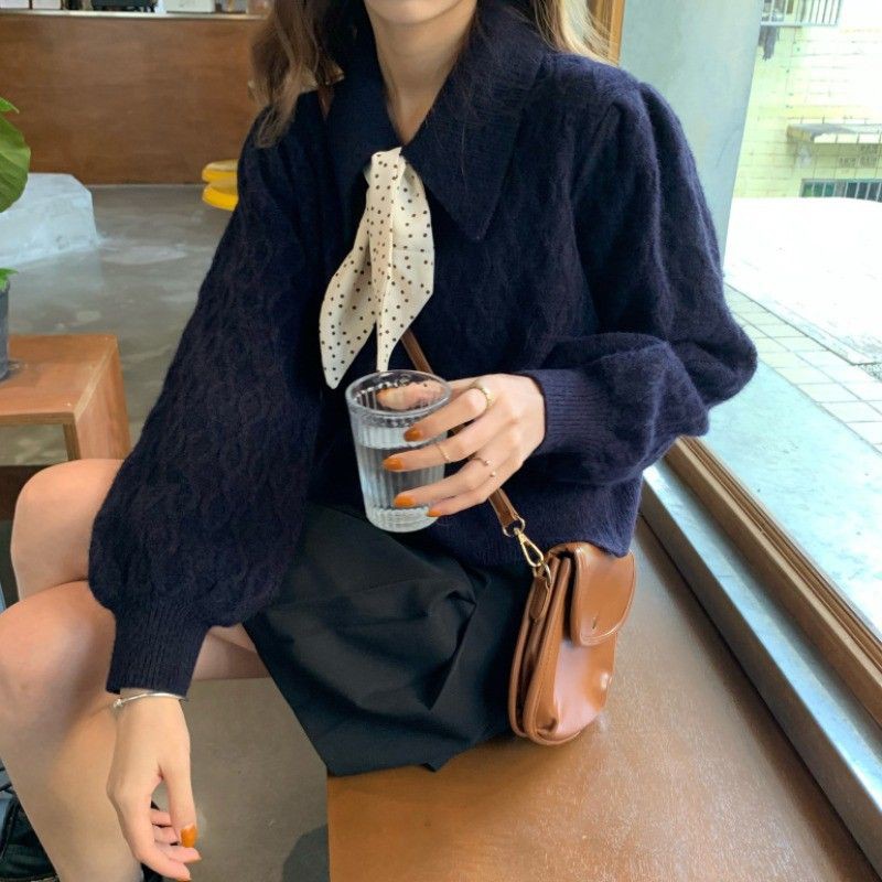 Áo len cổ đức thắt nơ vintage nữ tính ulzzang - Có ảnh thật