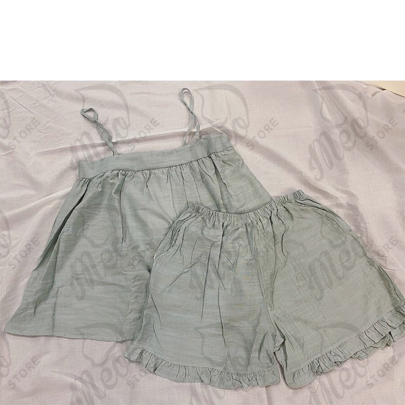 Đồ bộ hai dây chất đũi mặc nhẹ xinh. | BigBuy360 - bigbuy360.vn