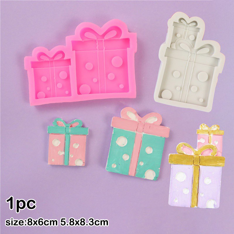 Khuôn silicone làm bánh &amp; socola 2 ngăn hình hộp quà độc đáo