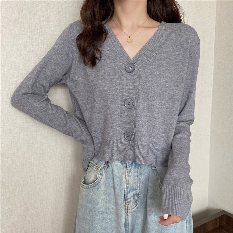Áo len 3 KHUY TRƠN kiểu dáng crotop trẻ trung, cá tính