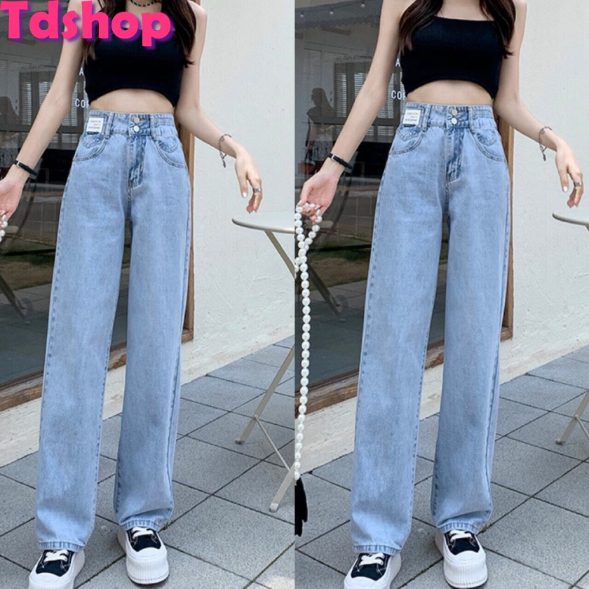 Quần Bò Ống Suông Rộng Nữ TDSHOPNT Lưng Cao 2 Cúc Dáng Baggy Suông Cá Tính Q125 | BigBuy360 - bigbuy360.vn