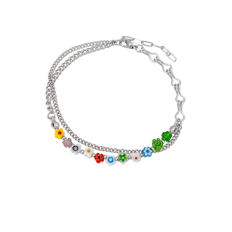 Vòng Tay Hai Lớp Đính Hoa Tua Rua Thời Trang Hàn Quốc