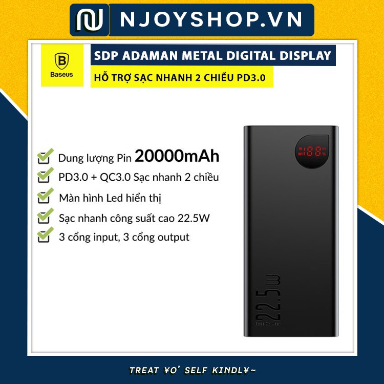 Sạc Dự Phòng BASEUS Adaman Dung Lượng 10000Mah Công Suất 22.5W 2 Cổng Usb 1 Cổng Type C NJOYSHOP