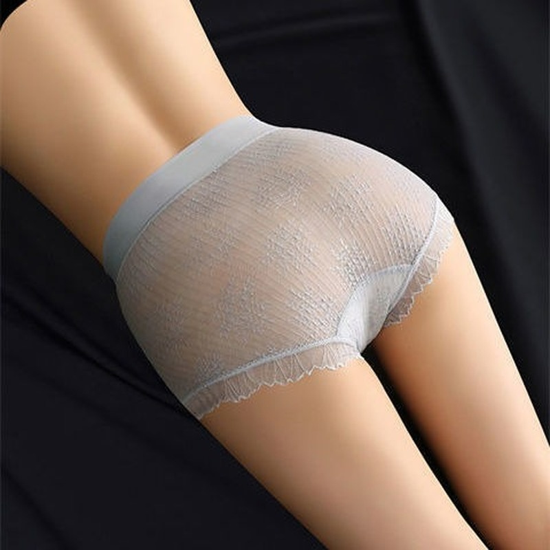 Quần Lót Lụa Phối Ren Lưng Vừa Không Đường May Kháng Khuẩn Gợi Cảm Cho Nữ