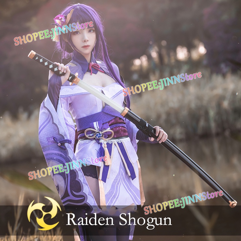 JINN Trò chơi Genshin Impact: Raiden Shogun Cosplay Trang phục Màu tím Váy Beelzebul Cosplay Kimono Tóc giả Trang phục Phụ kiện Trọn bộ
