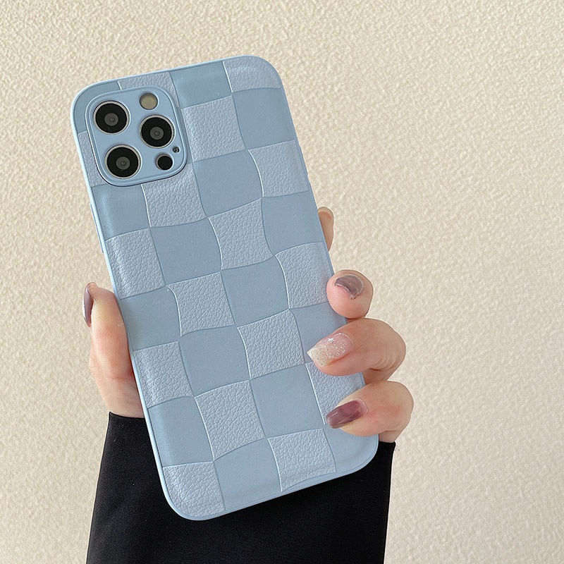 Ốp Điện Thoại Da Viền Silicon Dẻo Họa Tiết Kẻ Ô Đơn Giản Chống Sốc Cho iPhone 14 13 12 11 Pro Max XS XR X 8 7 Plus + SE 2020