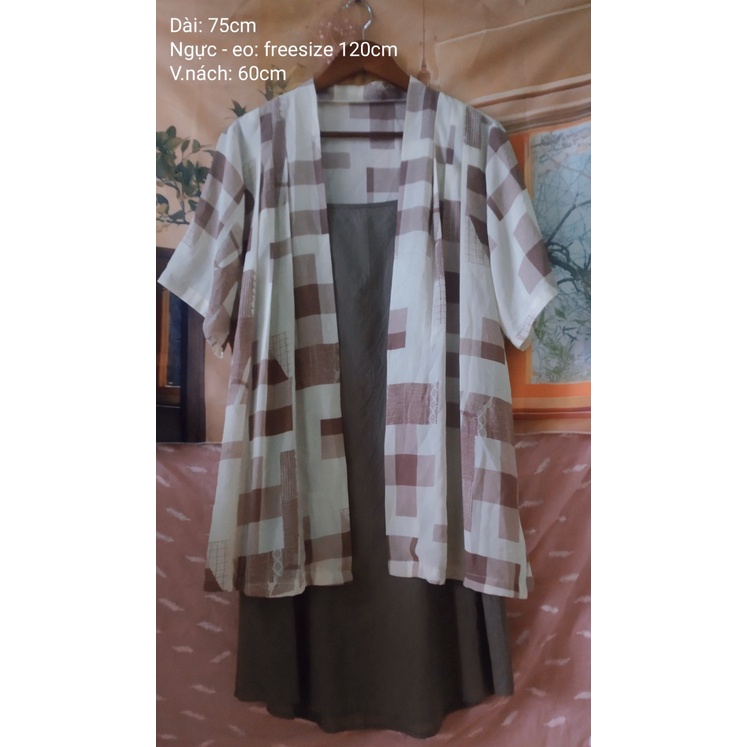 |2hand| Áo khoác voan korea - áo choàng dáng dài họa tiết kẻ xinh xắn | BigBuy360 - bigbuy360.vn