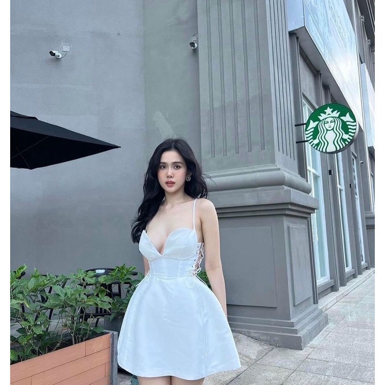 Đầm xoè cúp ngực đan dây eo
