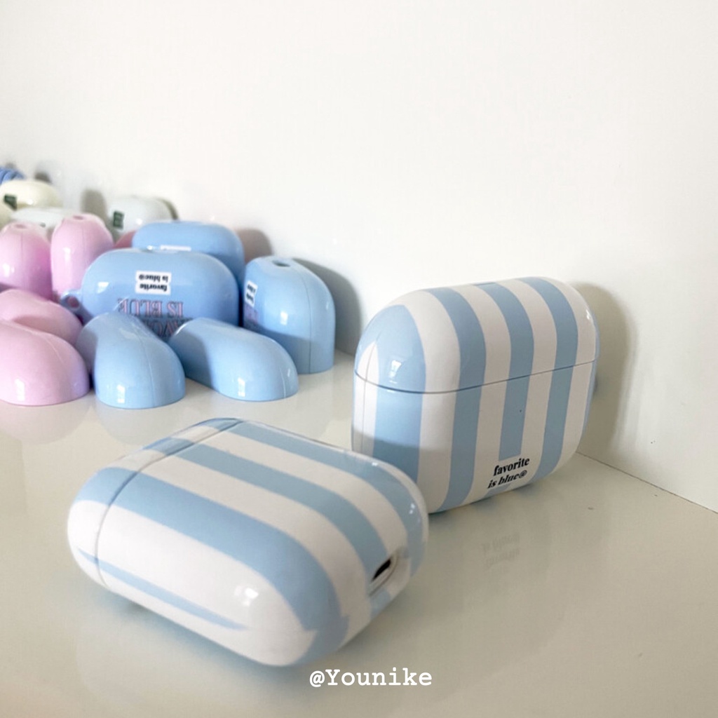 Vỏ Bảo Vệ Hộp Sạc Tai Nghe Bluetooth Không Dây air-pods2 air / pods pro3 Cứng Họa Tiết Kẻ Sọc Màu Xanh Dương
