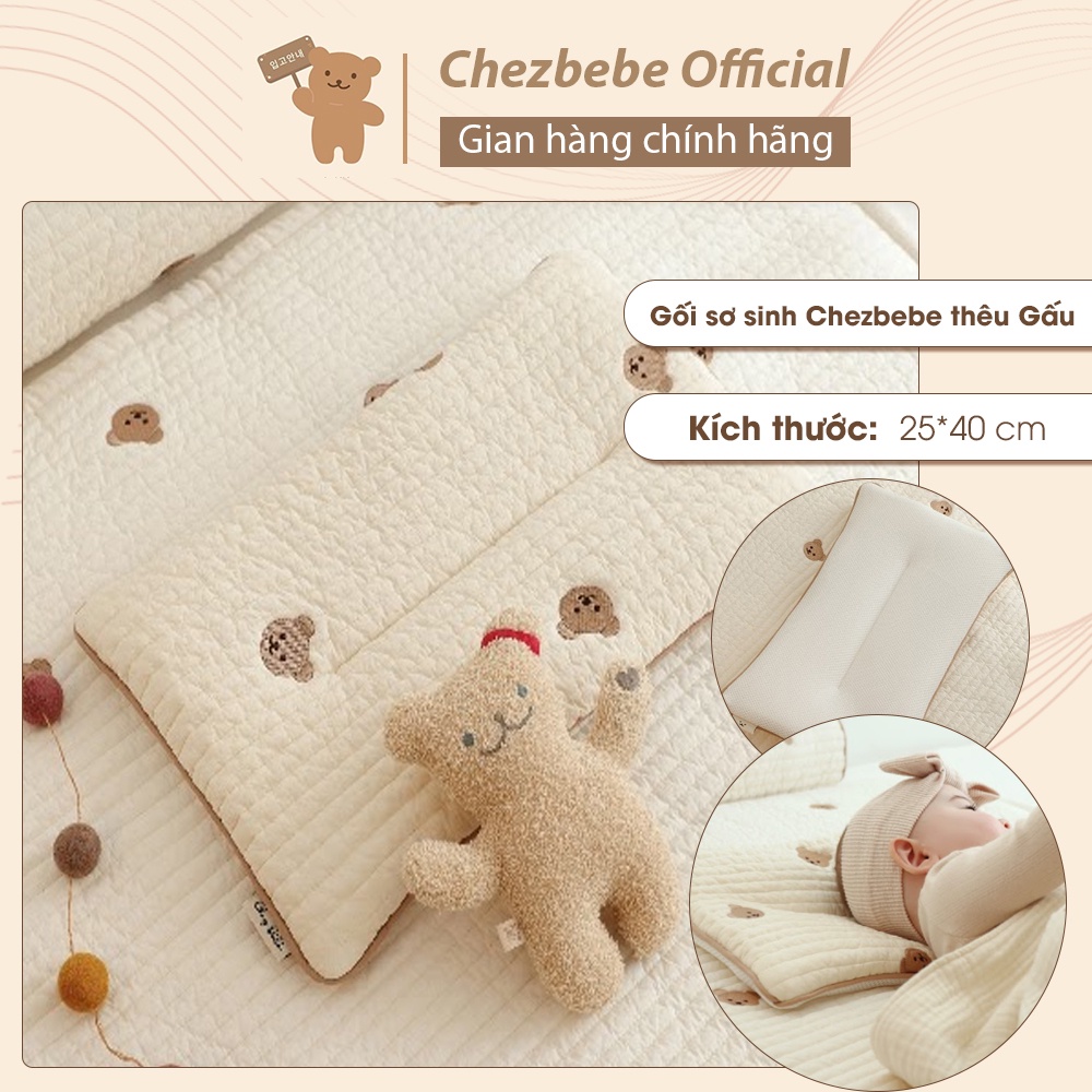 Gối cho bé sơ sinh 100% cotton lụa có rãnh thoát nhiệt, vải lưới 3D thoáng mát Chezbebe