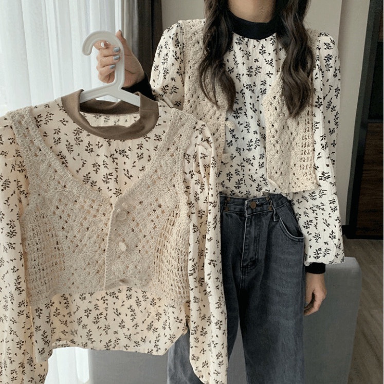 Áo Sơ Mi Tay Dài In Hoa Kiểu Vintage Thời Trang 2022 Cho Nữ