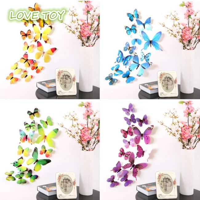Nkodok 12Pcs 3D Wall Stickers Fridge Magnet Butterflies DIY Sticker Home Decor Kids Rooms Wall Decoration