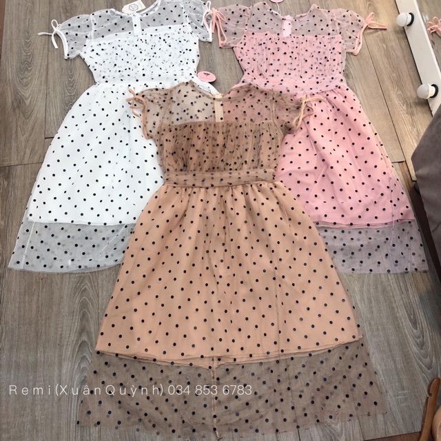 Váy Dự Tiệc, Đầm Dự Tiệc Voan Nhẹ Chấm Bi Siêu Yêu Cho Các Nàng V40 (Video, ảnh thật)