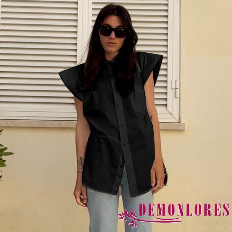 Áo sơ mi không tay màu sắc đơn giản thời trang mùa hè cho nữ