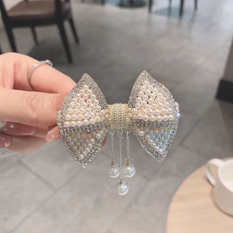 Kẹp Tóc Đính Nơ Tua Rua Đính Ngọc Trai Thời Trang Dành Cho Nữ