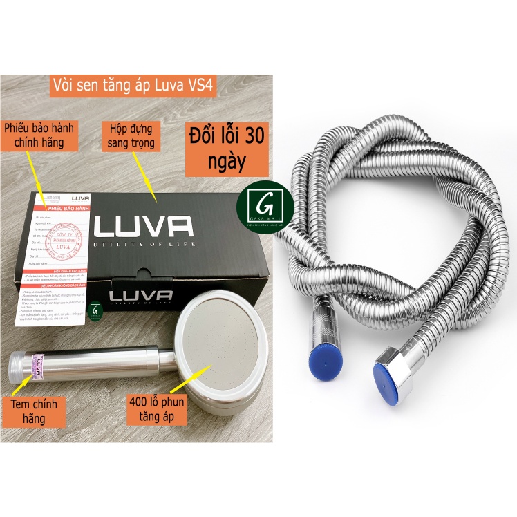 Combo Vòi Sen Tăng Áp Luva VS4 kèm dây sen inox 304 cao cấp, lõi đồng, dài 1.5m, đổi lỗi 15 ngày
