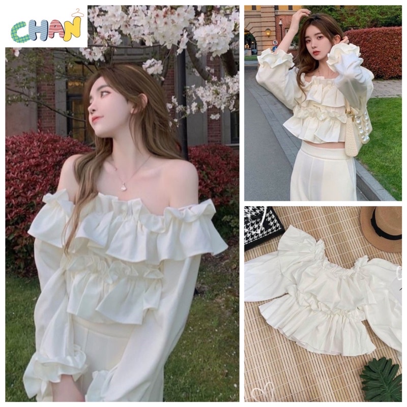 Đầm Bánh Bèo Trễ Vai Phồng Chất Tơ Óng Mẫu Mới, Trễ Vai Bánh Bèo 2 Tầng Bèo Tiểu Thư Chan House