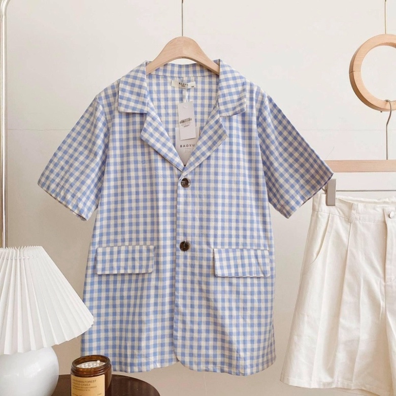 Vest kẻ karo style hàn,Blazer hàn quốc chất liệu đũi rhstore