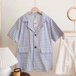 Vest kẻ karo style hàn,Blazer hàn quốc chất liệu đũi rhstore