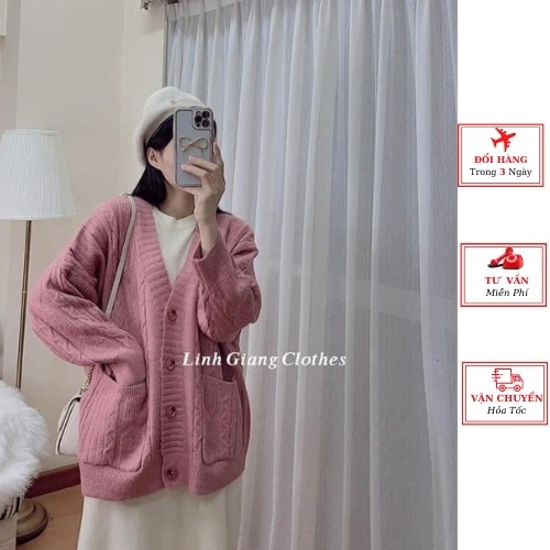 Áo khoác cardigan len thừng nữ dáng dài phom rộng giấu quần ulzzang Hàn Quốc mùa thu đông