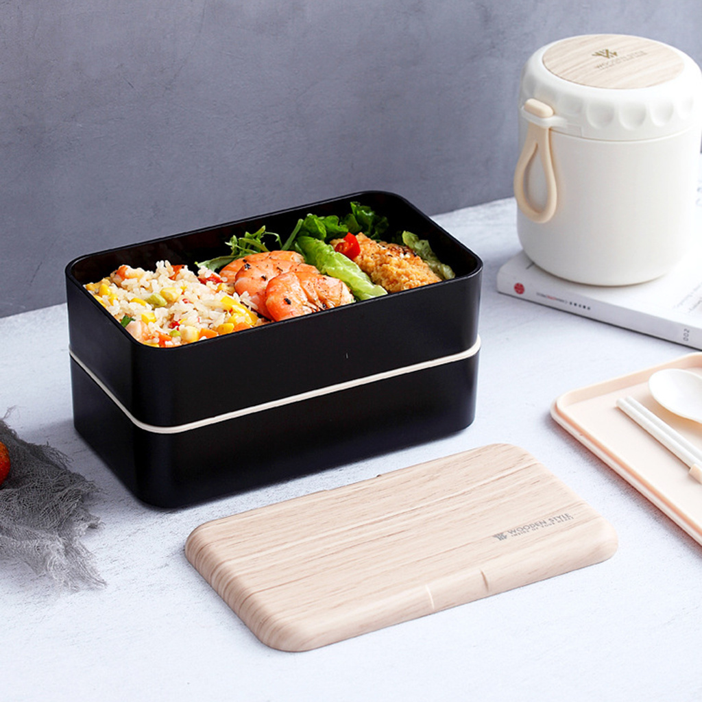 Hộp cơm bento hai tầng 3 màu tùy chọn chống đổ thức ăn thích hợp mang đi làm