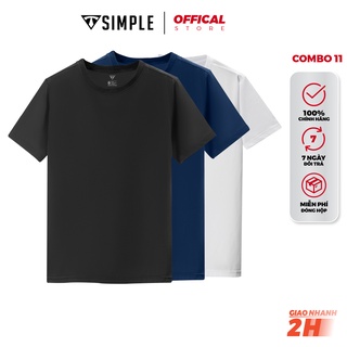 Combo 3 Áo Thun Nam Trơn Thời Trang TSimple Nhiều Màu Navi Đen Trắng