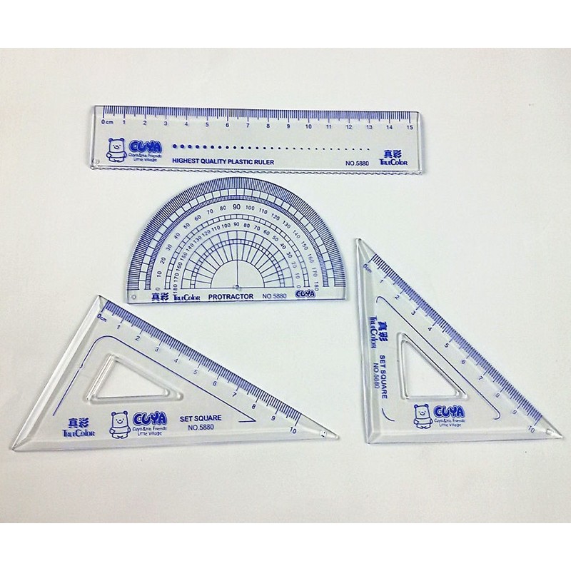 1 bộ thước kẻ ( thước, đo độ, ê ke, thước tam giác), thước bộ 1209