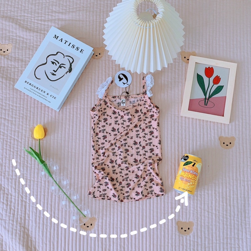 Váy hai dây thun len gân ôm body bé gái dễ thương sành điệu