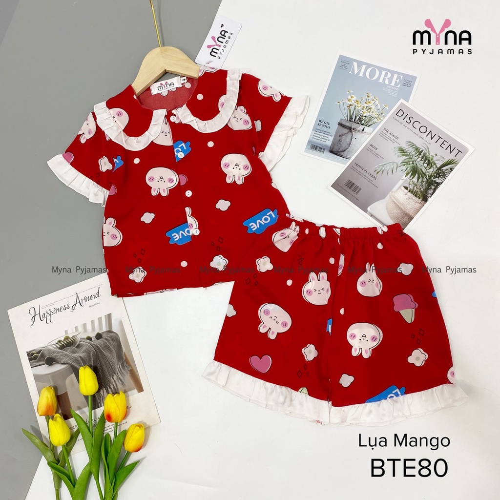 Bộ Pijama  trẻ em cộc đùi cổ bèo chất lụa mango mềm mịn