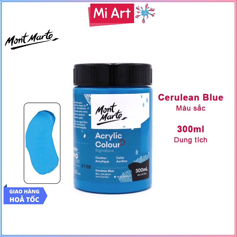 Màu Acrylic Mont Marte 300ml - Cerulean Blue - Acrylic Colour Paint Signature 300ml (10.1oz) - MSCH3017
