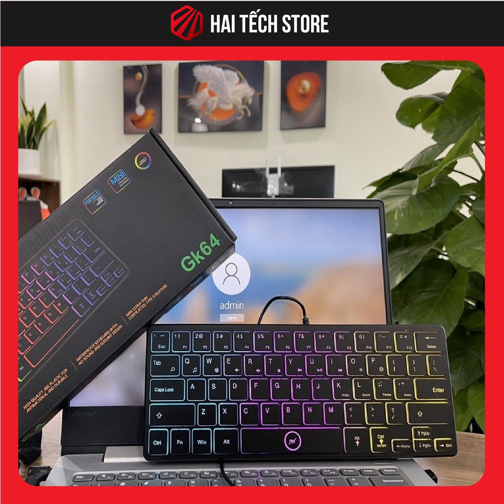 Bàn phím laptop mini GNET GK64 Led phím gọn nhẹ chính hãng, bàn phím máy tính tika 1000 có dây USB siêu bền