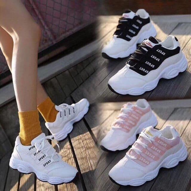 Giày nữ thể thao Ulzzang độn đế 3 phân sẵn 3 màu trắng, hồng đen
