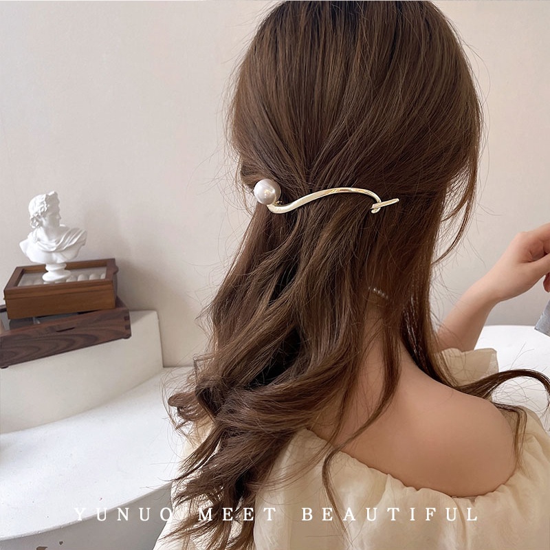 Kẹp Tóc Kim Loại Đính Ngọc Trai Nhân Tạo Thời Trang