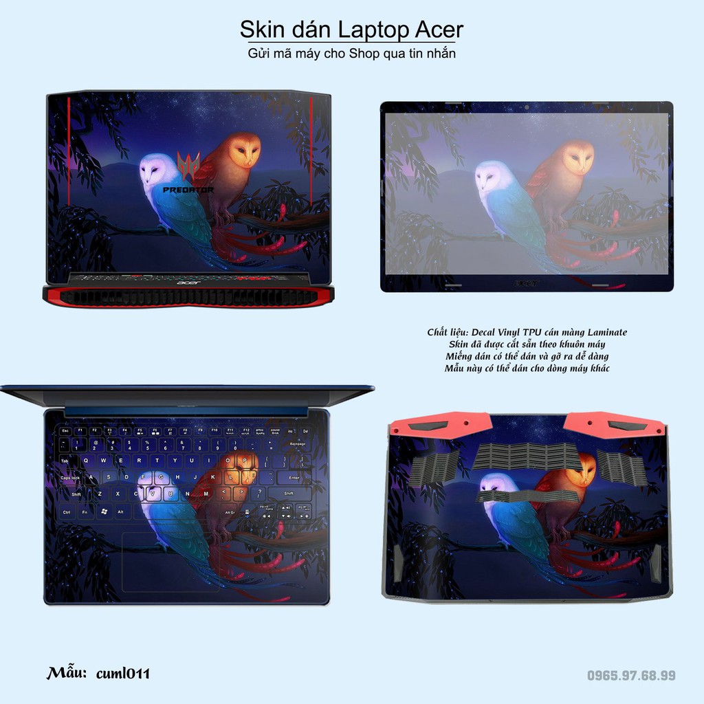 Skin dán Laptop Acer in hình Cú mèo (inbox mã máy cho Shop)