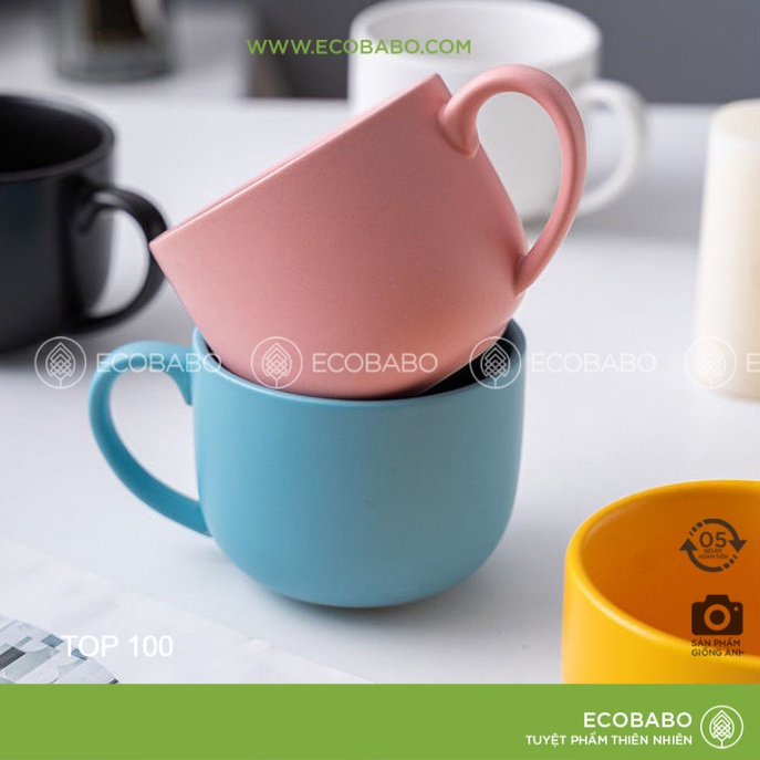 Cốc gốm sứ kiểu dáng cố điển ly sứ dung tích lớn màu sắc trơn xuất khẩu châu âu - Ecobabo