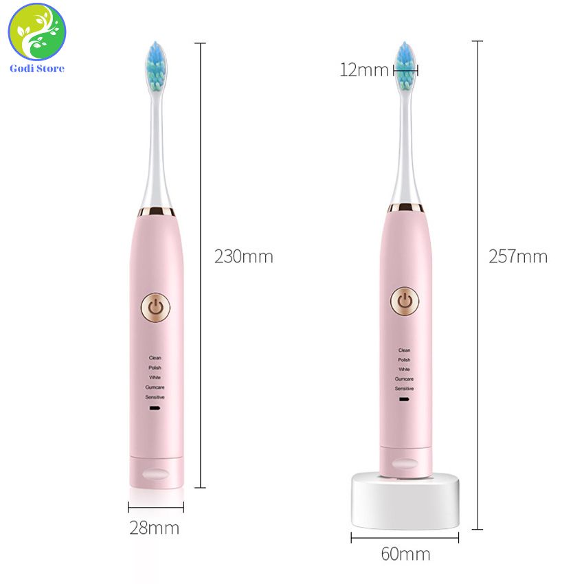Bàn Chải Đánh Răng Điện Thông Minh Sonic 5 Chế Độ Làm Sạch Sâu Kèm Cáp Sạc USB + 2 Đầu Bàn Chải - G69