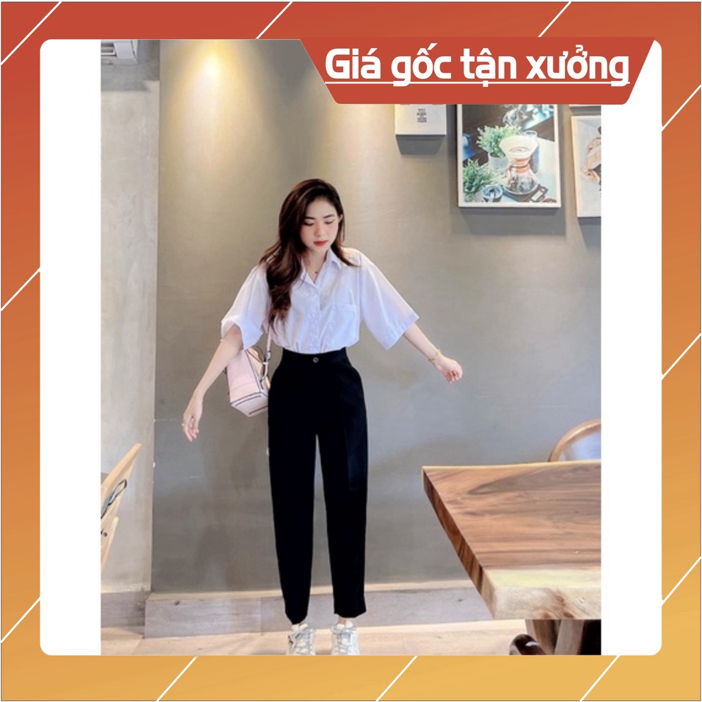 Quần Tây Baggy Đi Học Nữ Cạp Có Đai Lưng Cao Màu Đen Dáng Dài - Quần Vải Công Sở Vitex Dày Dặn Phối Áo Sơ Mi Đi Học Làm