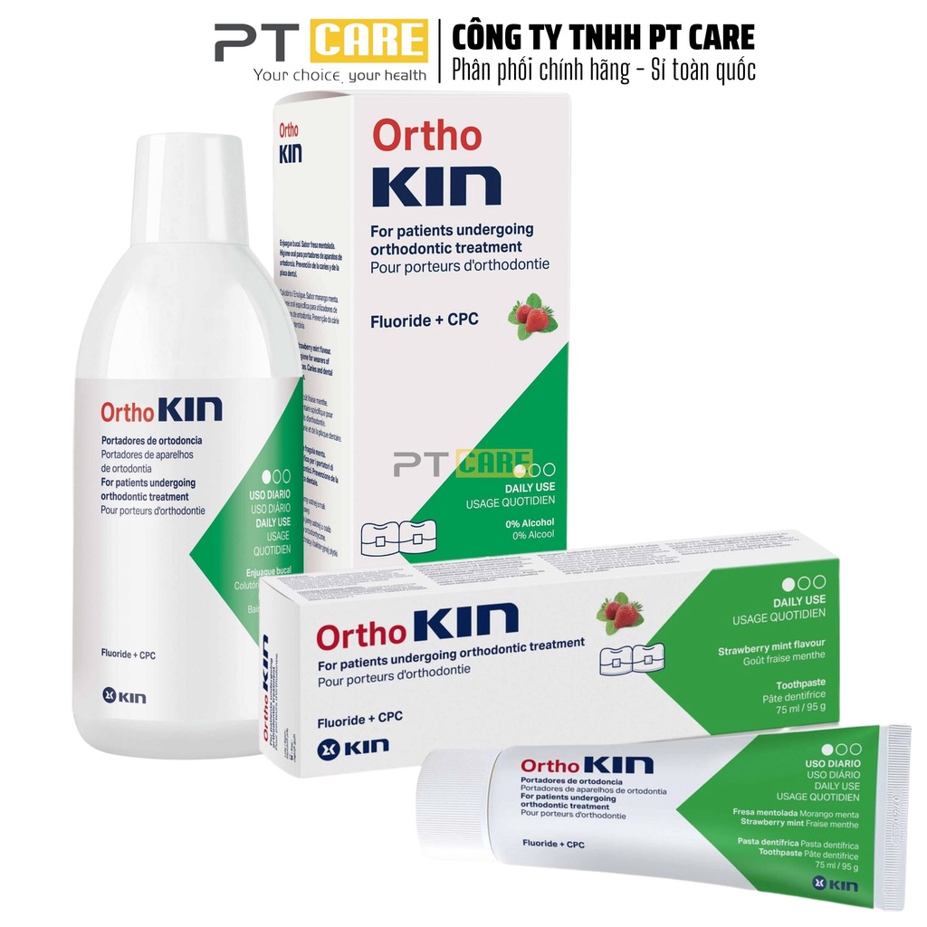 PT CARE | Combo Nước Súc Miệng Và Kem Đánh Răng Ortho Kin 500ml/75ml