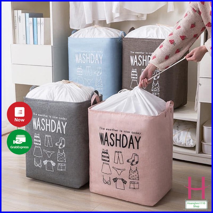 Túi Washday đựng đa năng khung sắt họa tiết có dây rút bền đẹp { H }