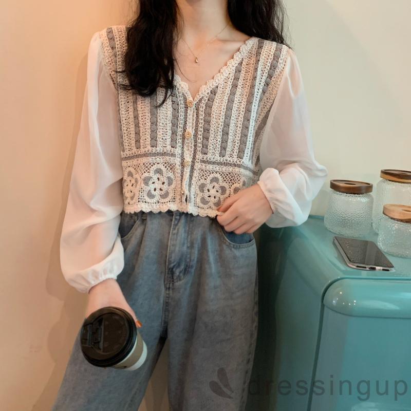 Áo tay dài cổ chữ V phong cách cổ điển hợp thời trang cho nữ