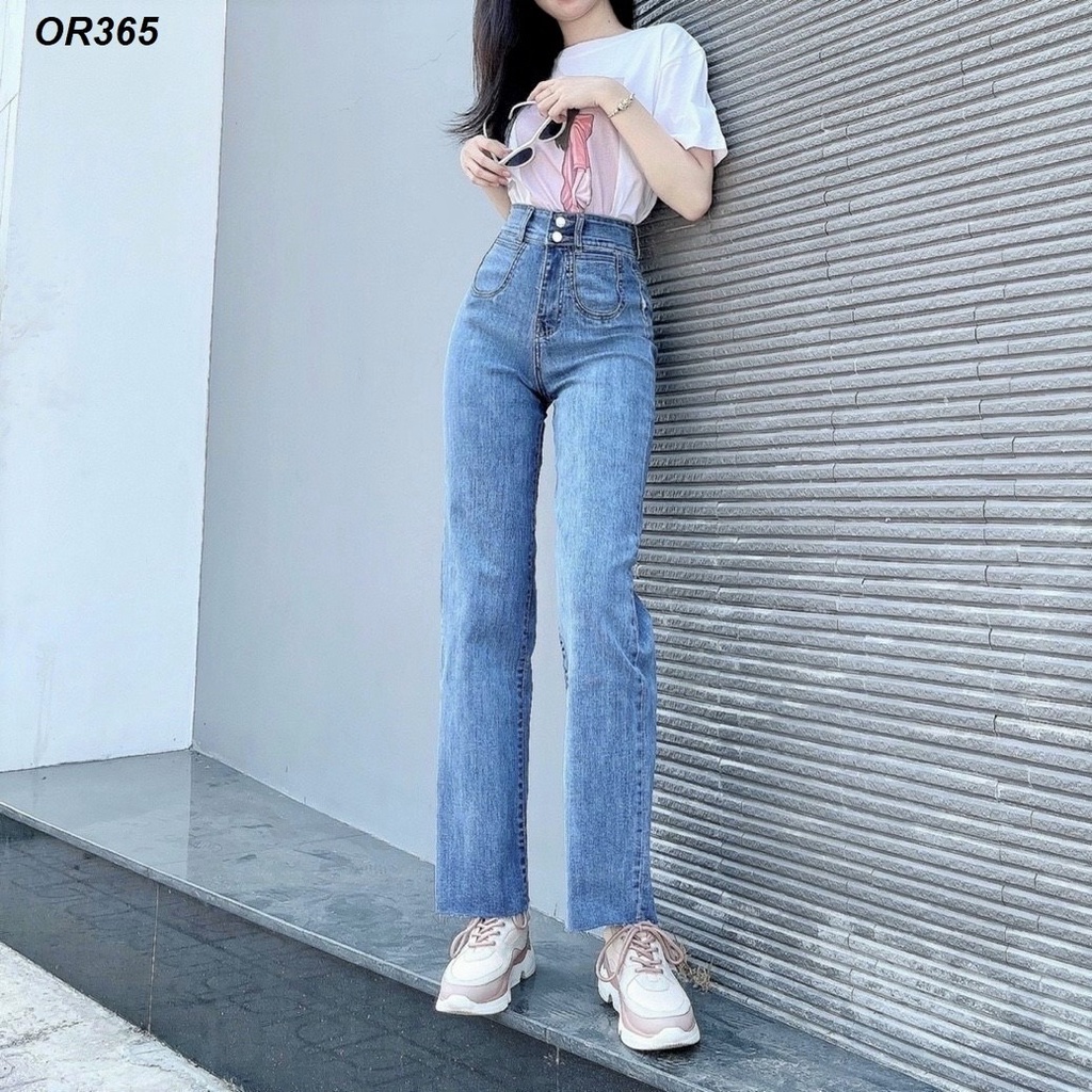 Quần jeans ống suông rộng vải co giãn mềm mại OR365