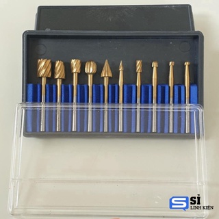 Bộ 10 đầu mũi mài khắc nghề mộc lũa cán 3mm hàng hộp cao cấp