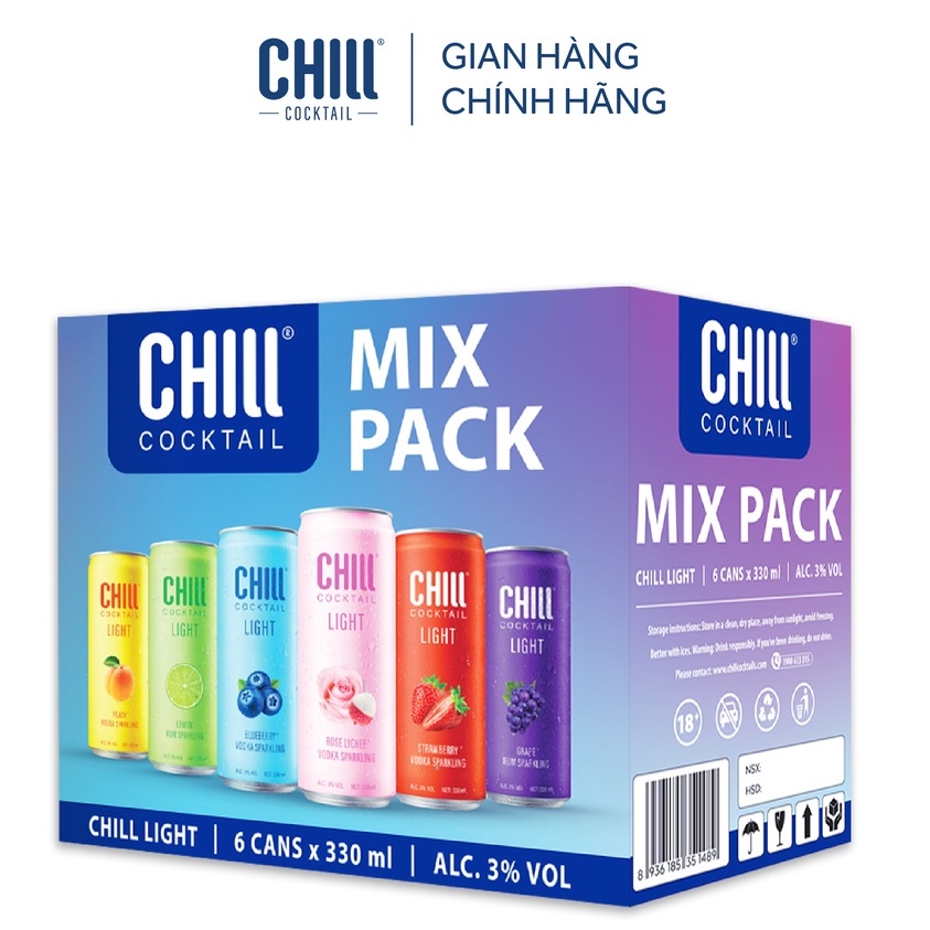 Thùng 6 lon Chill Cocktail mix vị 330ml lon