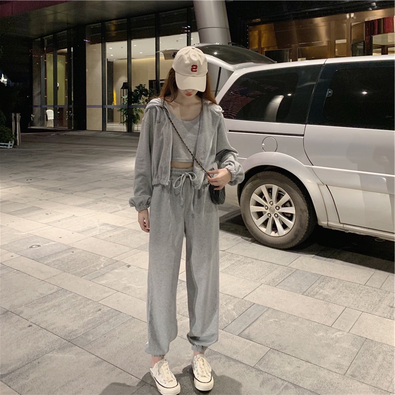 Set Đồ Bộ Nữ 🌸sét 3 món thể thao 2 mầu đen xám phong cách ulzzang, bộ đồ nữ thể thao thu đông nam nữ unisex LAMASS