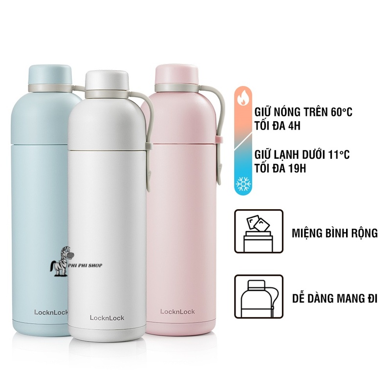 Bình giữ nhiệt Lock&Lock LHC4267 Belt Bottle 490ml - màu pastel trẻ trung năng động , có quai xách mang đi