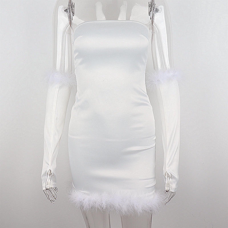 Đầm Ống Trễ Vai Phối Lông Nhung Quyến Rũ Thời Trang Cho Nữ