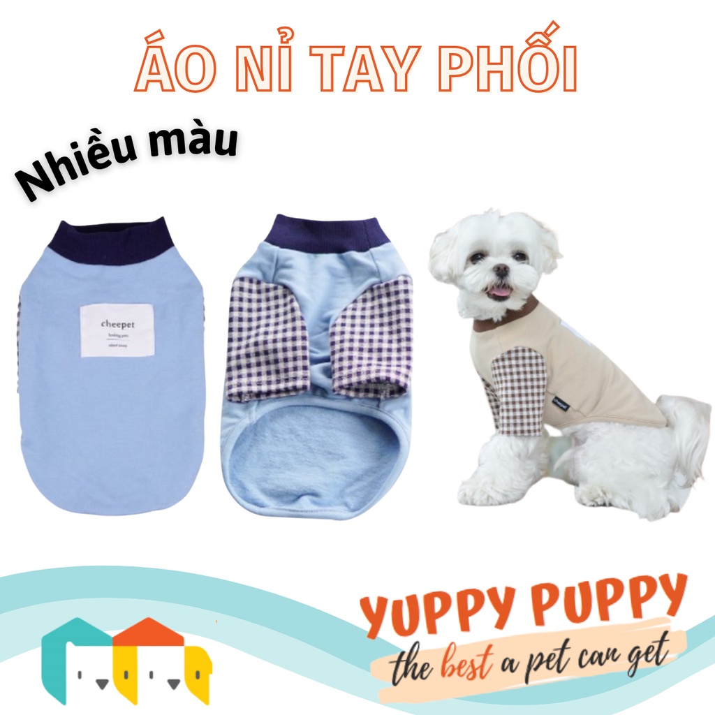 CHEEPET ÁO NỈ TAY PHỐI KẺ Ô CHO CHÓ MÈO/ THÚ CẢNH