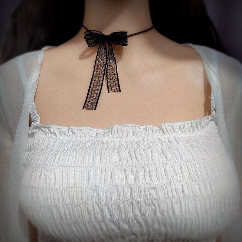 (Có vòng bigsize) Choker nơ ren điểm bi nơ 2 tầng mã SJ-6