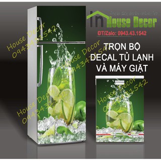Combo Decal dán tủ lạnh và máy giặt - (MẶT TRƯỚC) CỐC NƯỚC CHANH