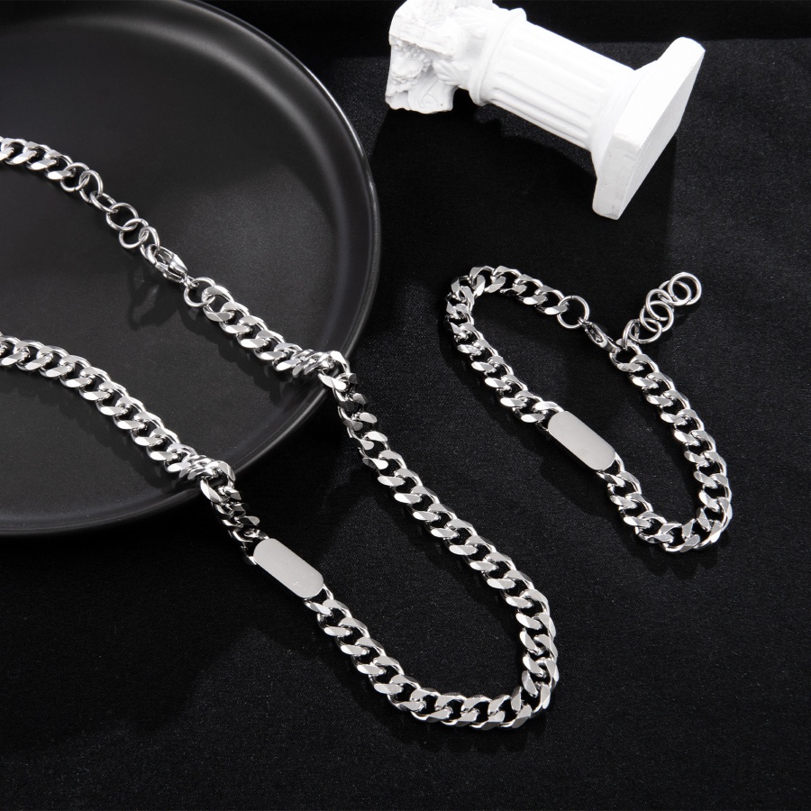 Vòng tay - dây chuyền nam nữ thời trang Unisex mạ bạc sáng bóng, chất liệu thép titan không gỉ